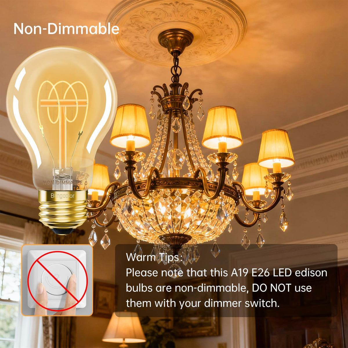 A19 Vintage E26 LED żarówki Edison 40 W ekwiwalent, bez regulacji jasności