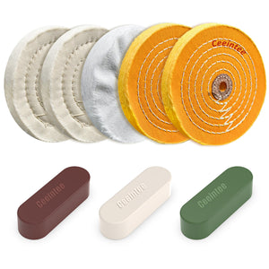 LinkMejor 8 Pack 6 Inch Polishing Wheel for Bench Grinder, Include 1/2" Arbor Hole 2 Yellow Cotton(42Ply), 2 White Cotton Polish Wheels(50Ply), 1 Soft Flannel Buffing Wheel(30Ply)& 3 Polishing