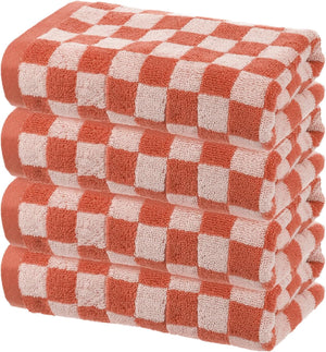 4 Stks Badkamer Handdoeken Rood Zacht Absorberend Gesichtsdoekjes Katoen Schoonmaakdoekjes 13 x 29 Inch Keukendoekjes voor Badkamer Gym Hand Gesichts Haar Droog (Ruitpatroon)