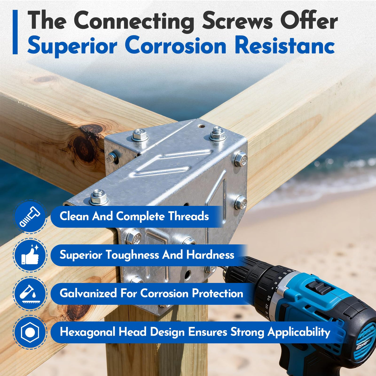 #10 x 1-1/2“ SD Connector Screws, SD10112R100 Joist Hanger Screws 1/4" Hex Head with 0.380"-Dia, Mechanical Galvanized,for Construction, Home Improvement (100PCS)