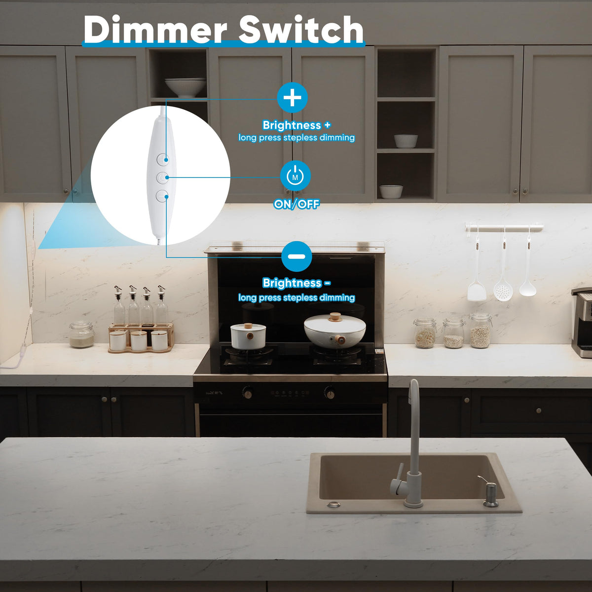 LinkMejor Lampes de Cuisine Sous-Étagère Brancheables. 6 Lumières avec Adaptateur Dimmer. 5000K