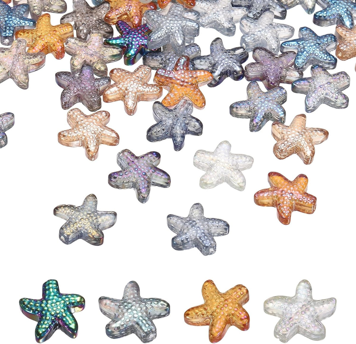 120Pcs Starfish Glass Beads, Electroplate Glass Starfish Bead Ocean Animal Crystal Pendant Charm for Bracelet Necklace DIY Jewelry Making, Multicolor