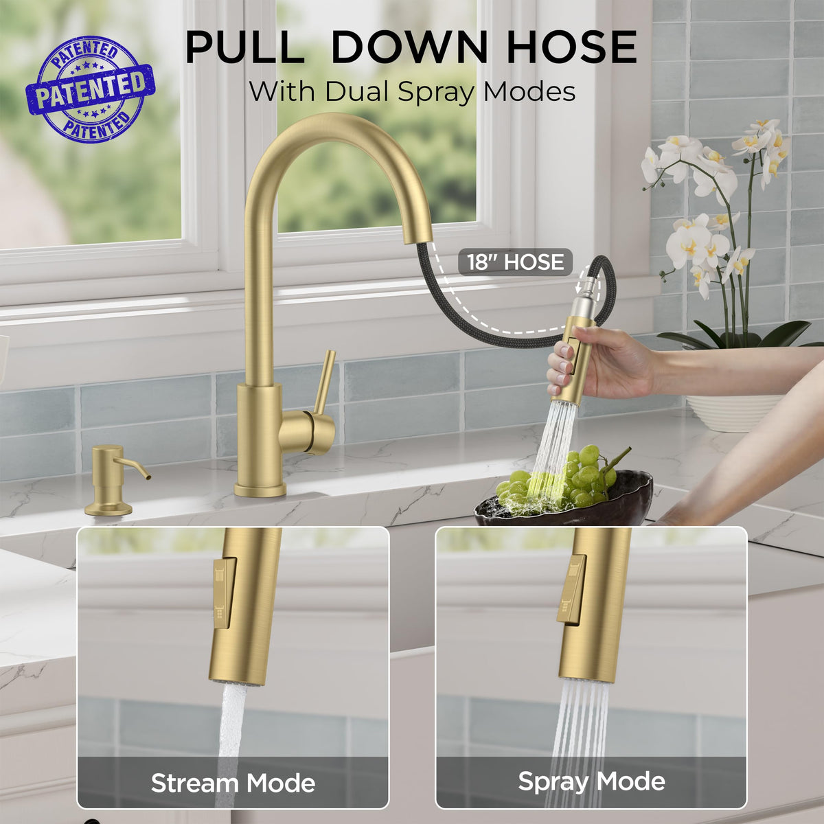 LinkMejor Kitchen Faucet, 2-Mode Pull Down Sprayer, Classic Brushed Gold