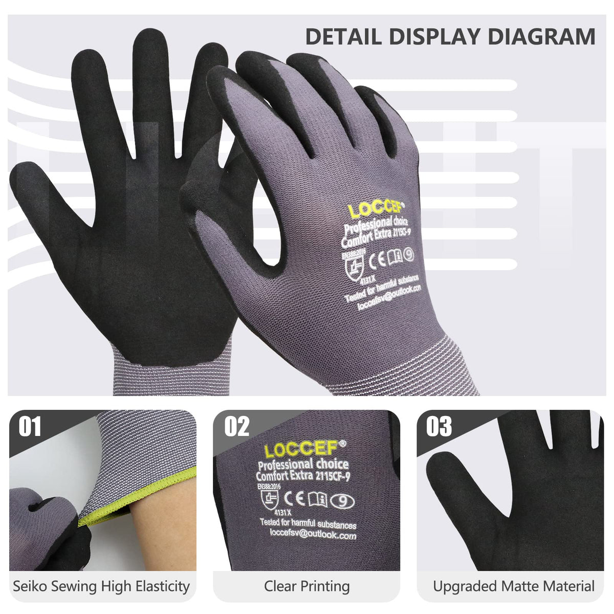 LinkMejor MicroFoam Nitrile Coated Safety Work Gloves (6 Pairs, 9/L)