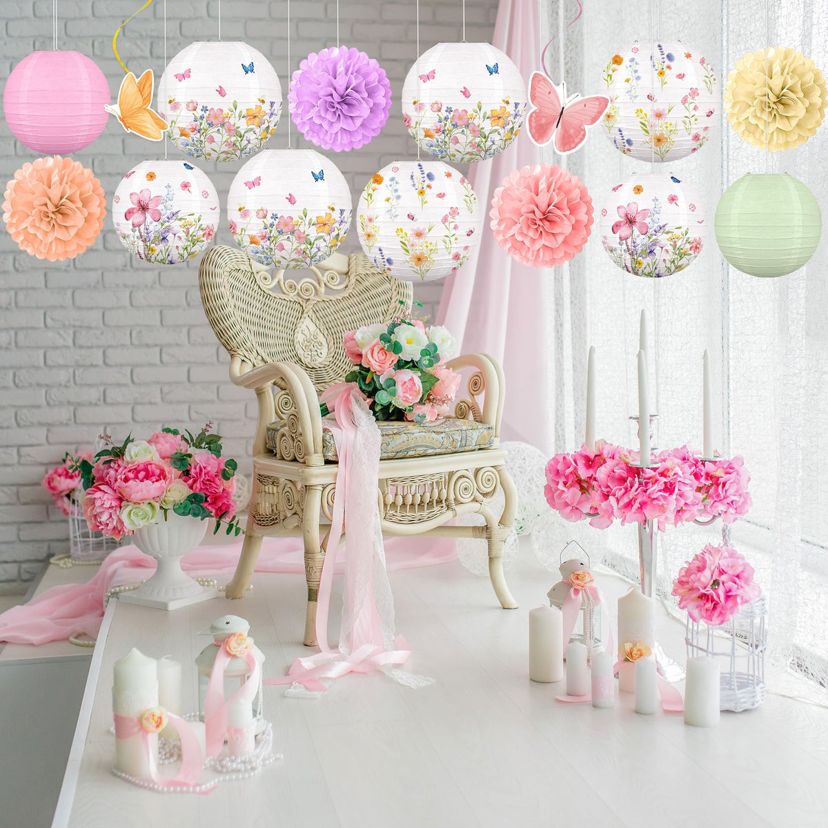 LinkMejor 15 Pz Decorazioni per Feste di Fiori, Serie di Lanterne di Carta