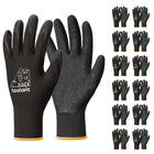 LinkMejor Crinkle Latex Work Gloves, 12 Pairs, Black, Large