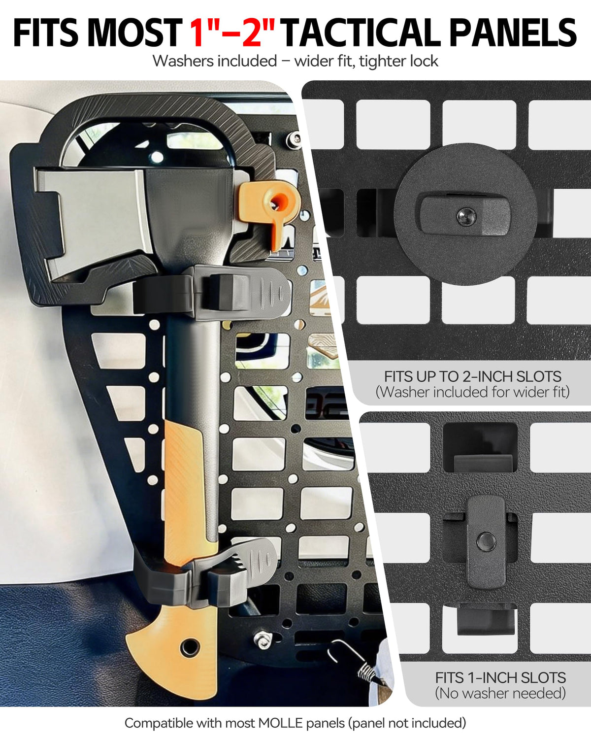 2PCS MOLLEパネルフィット 1-2インチタクティカルスロット用クイックリリースラバー Clamp