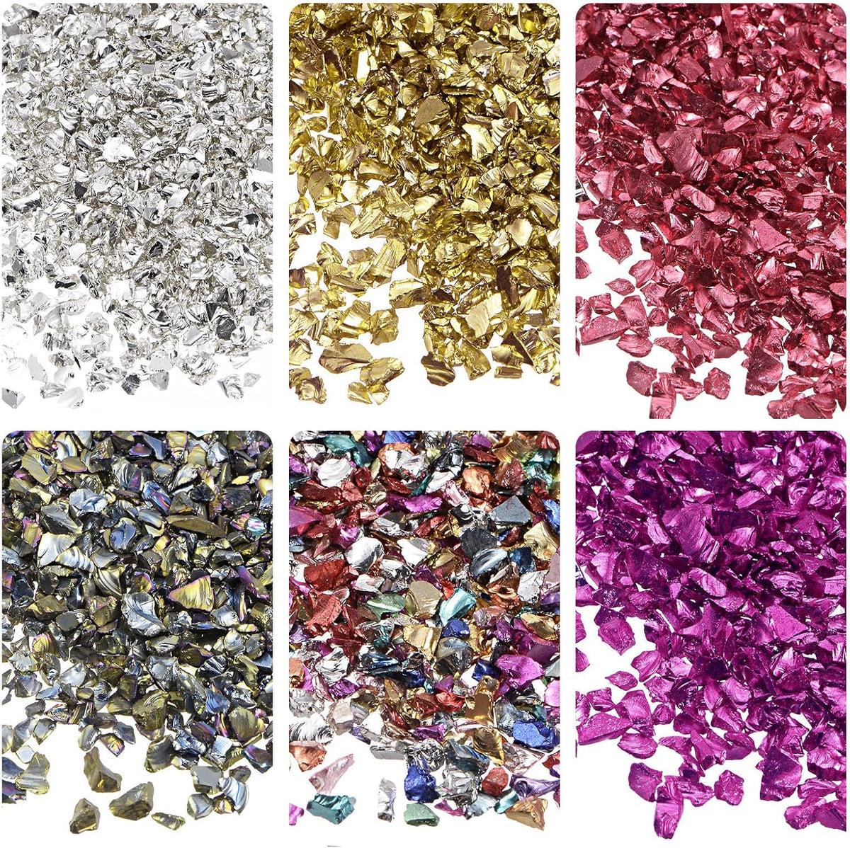 6 Colors Crushed Glass Chips, 1-4mm Irregular Glitter Metallic Glass for Craft DIY Jewelry Vase Filler Epoxy Resin Decoration 28g Colorful Color Series