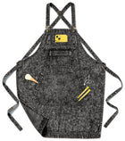 LinkMejor Denim Aprons for Women with Multi-pockets, Adjustable Comfortable Cross Back Straps Aprons, Hairdresser Apron for Salon Dairstylist Nail Tech Cosmetology Barber Gardening Barista Gift Black