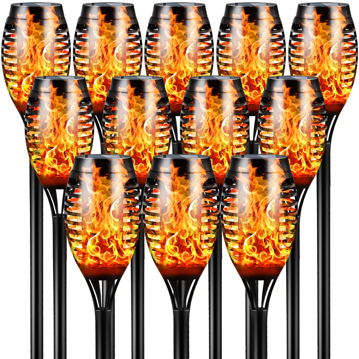 LinkMejor Solar Lights Outdoor Waterproof, 12 Pack 12LED Torches for Outside with Flickering Flame, Solar Torch Lights Outdoor Flickering Flame for Garden, Patio, Yard, Pathway