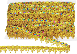 15 Yards 0.9 Inch Metallic Lace Trim Lace Ribbon Decorated Gimp Trim Braid Trim Strip Paillette Sequins Ribbon Trim for DIY Crafts Sewing, Gold