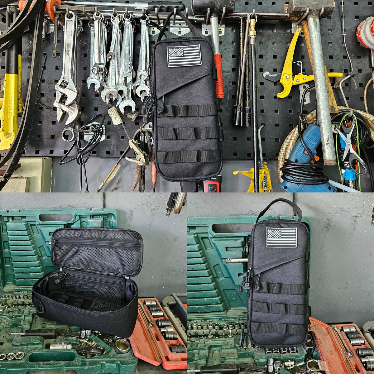 Borsa Strumenti da 12 Pollici Pesante per Uso Intensivo con Clip D, Patch della Bandiera e Cintura a Spalla