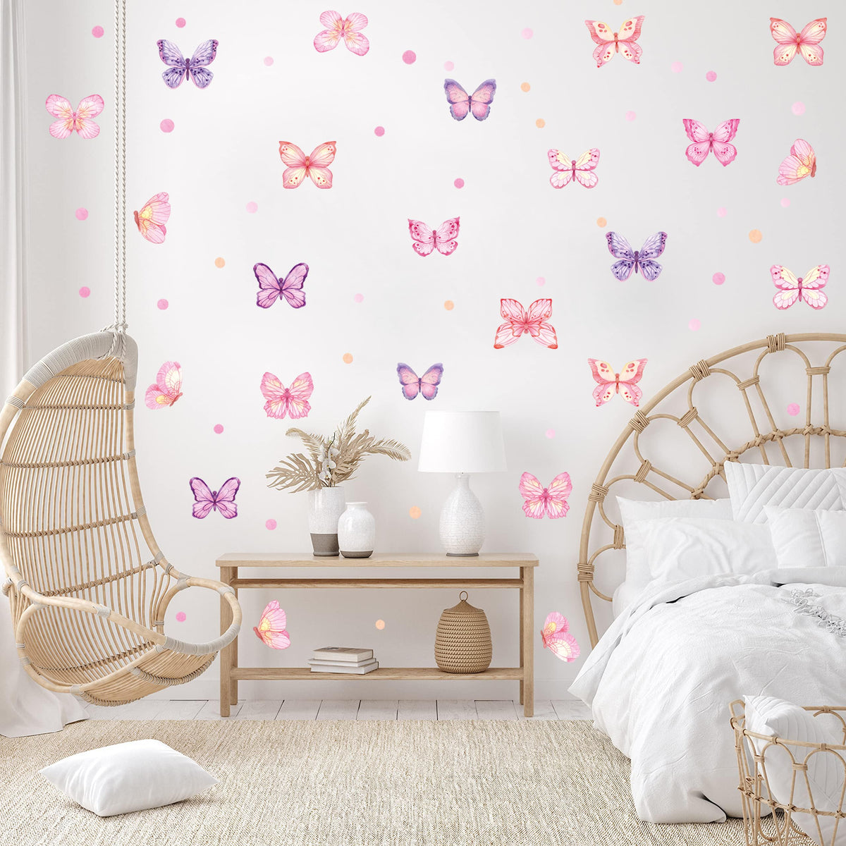 LinkMejor Papel de Parede de Borboleta Rosa, Plot Dots Papel de Parede para Quarto