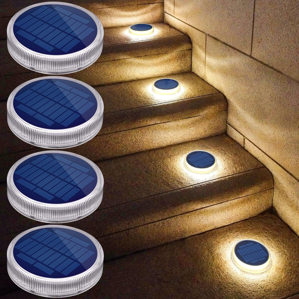 LinkMejor Klejone na Solar Dock Deck Stopnie Oświetlenie na Zewnątrz Wodoodporne 4 Sztuki