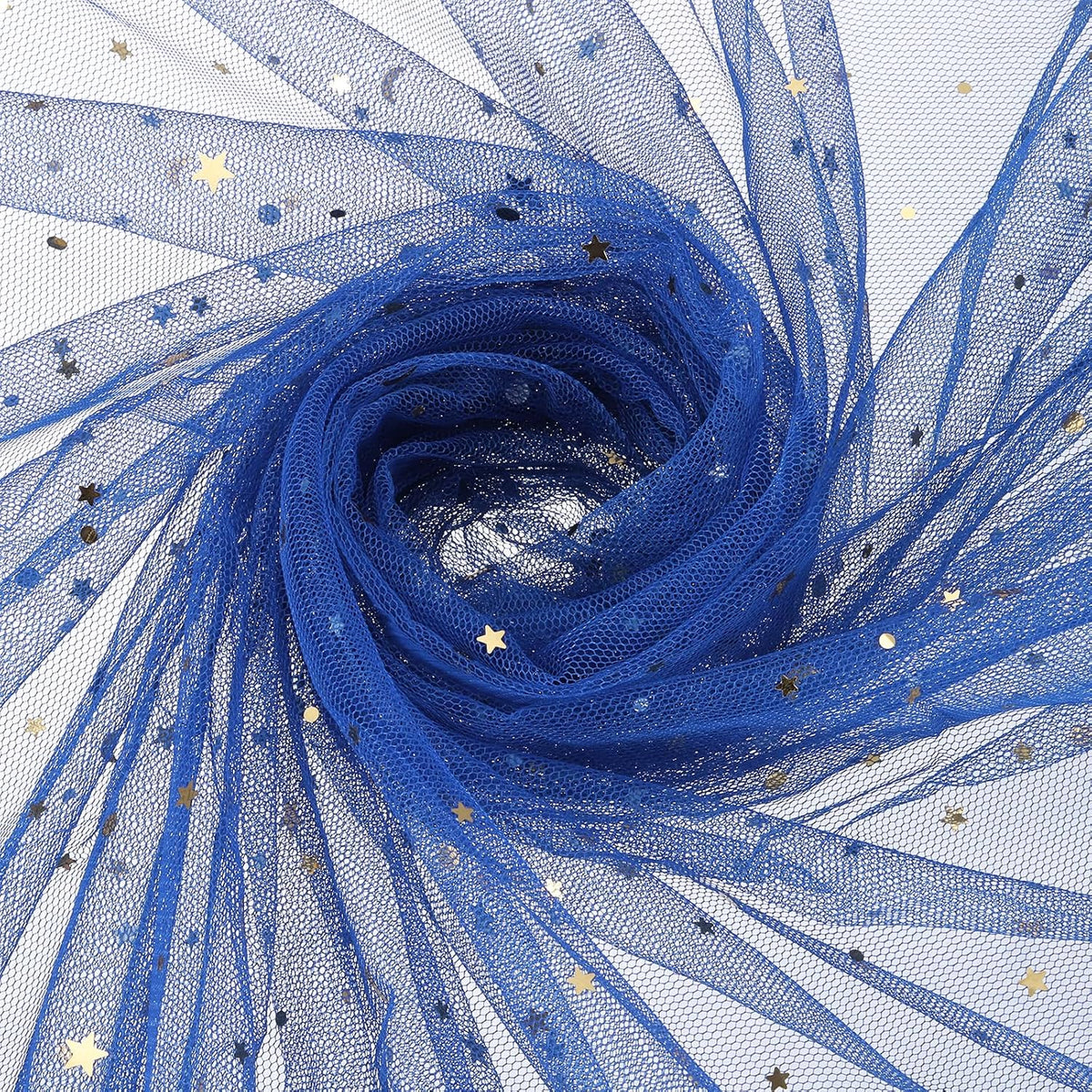 60" x 8.7 Yard Tulle Fabric Star Moon Sequin Tulle Ribbon Rolls for Wedding Party Backdrop Stage Tutu Dress Bridal Veil DIY Sewing Crafts, Sapphire Blue