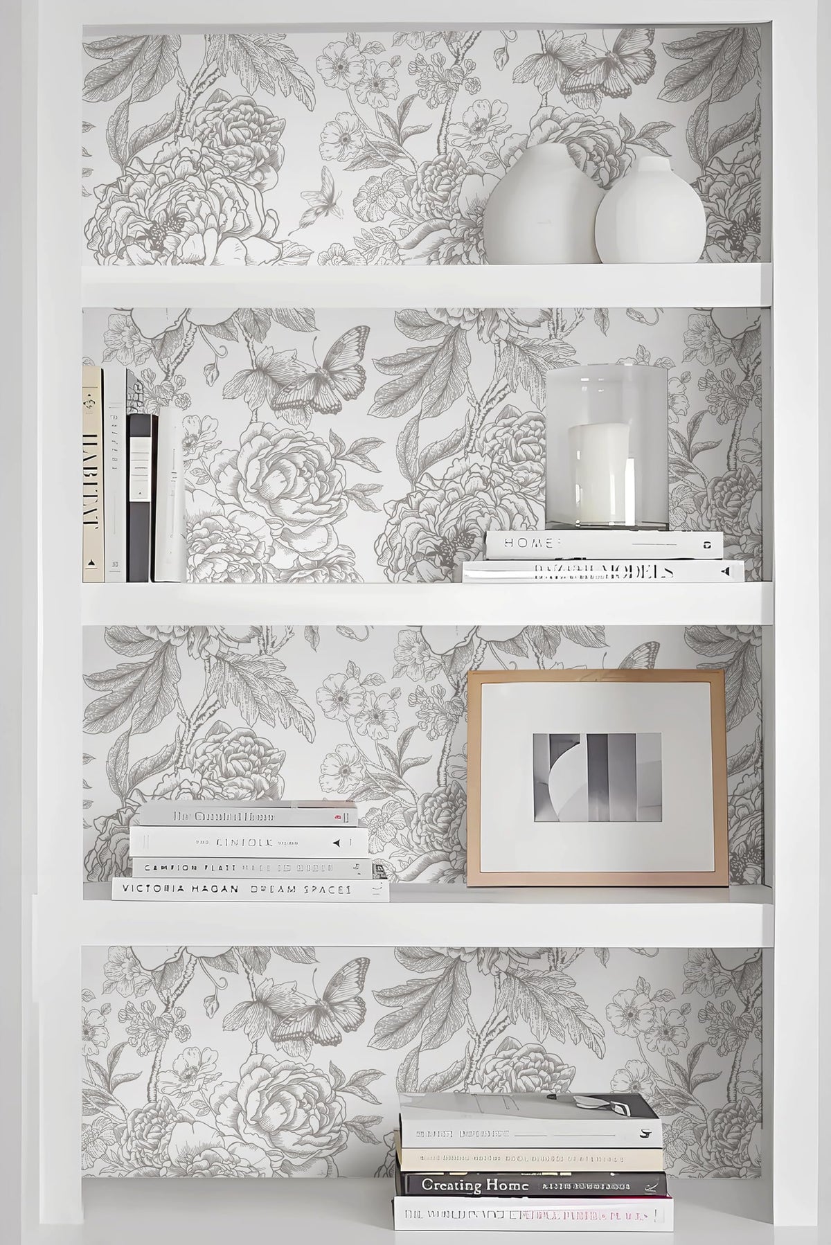 LinkMejor Floral Peel and Stick Wallpaper Grey and White Contact Paper Boho Removable Self Adhesive Wallpaper for Bedroom Bathroom 17.3''×393.7''