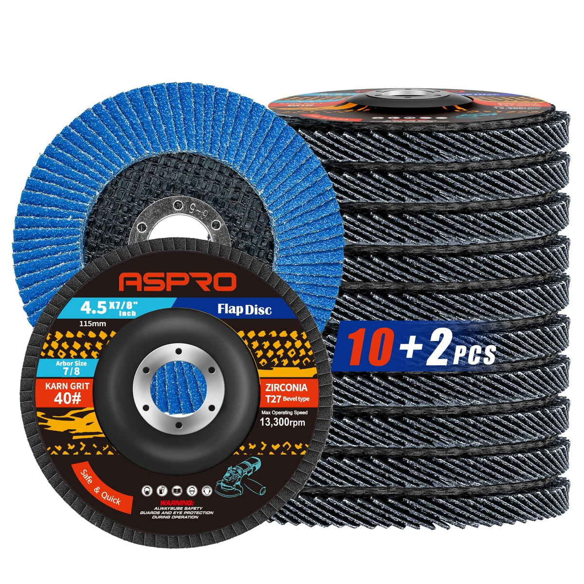 LinkMejor Discuri Flap 4 1/2 pentru Freză de Unghi, Discuri Flap 40 Grit, 12 Pachet