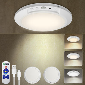 LinkMejor Motion Sensor Ceiling Light Battery Operated with Remote, 2 Pack Wireless Rechargeable Ceiling Lights Indoor, 3CCT Dimmable Closet Night Light for Shower Stairs Shed Hallway Porch RV and