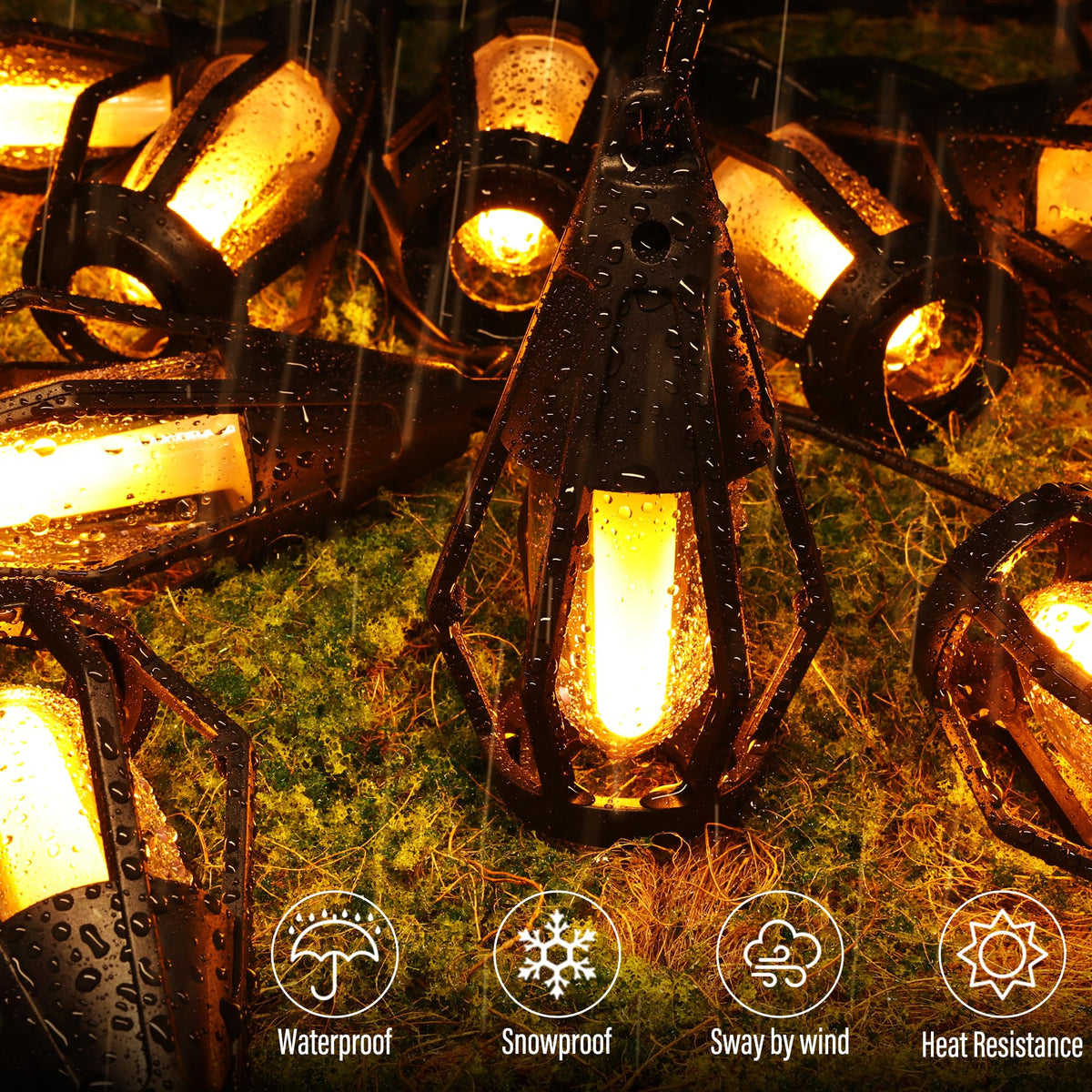 LinkMejor Lampion Kabel Api Solar, 27FT 10 LED Bola Air Tahan, Putih Panas