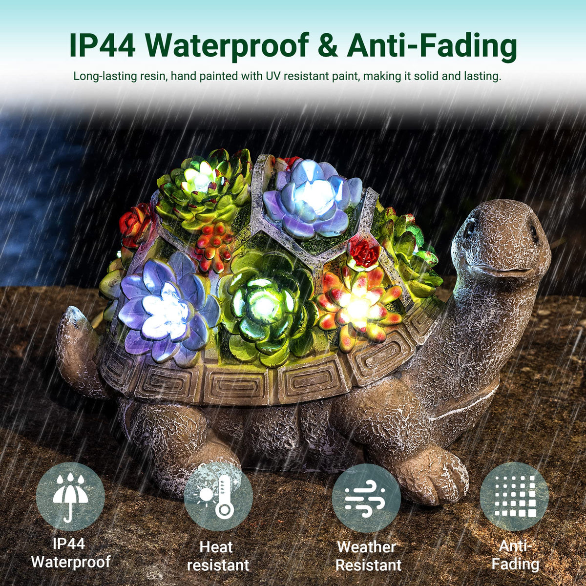 LinkMejor Solar Garden Statues Turtle Figurine Lights for Outside Waterproof