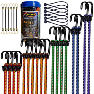 LinkMejor 30PCS Heavy Duty Bungee Cords with Hooks Set, 8mm Bungee Cord Assortment with Ball Bungees & Mini Bungee Cords. 12", 18", 24", 32", 40" Tie Down Straps for Tarps, Camping, Bike, Cargo