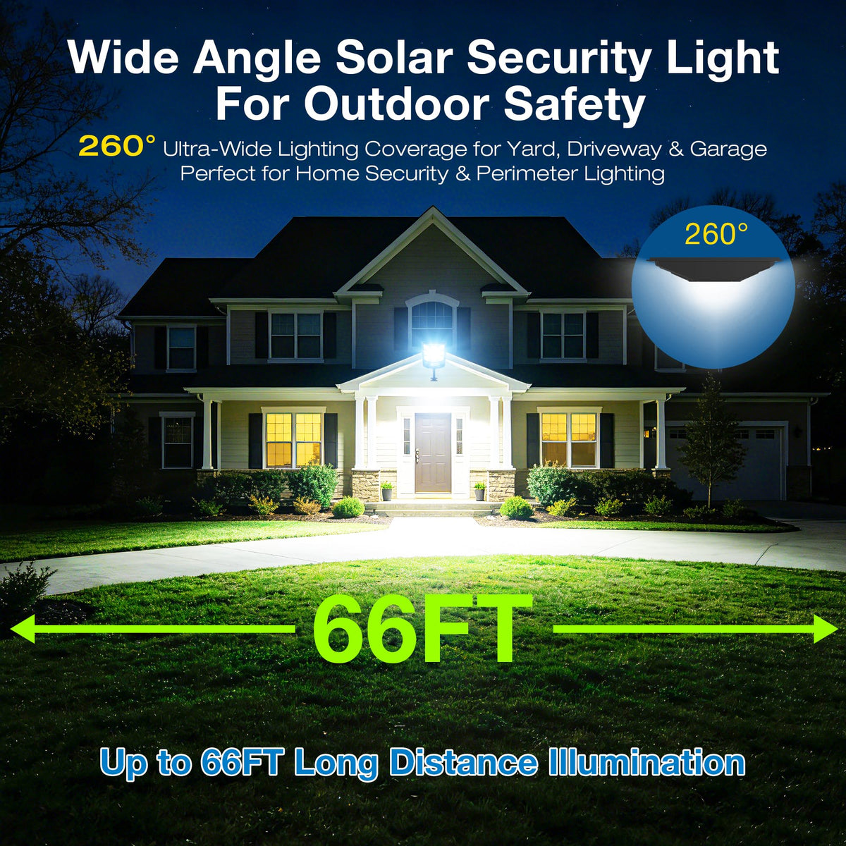 LinkMejor Lampy Solarnie na Zewnątrz, czujnik ruchu bezpieczne światła, 6500K, 2-Pack