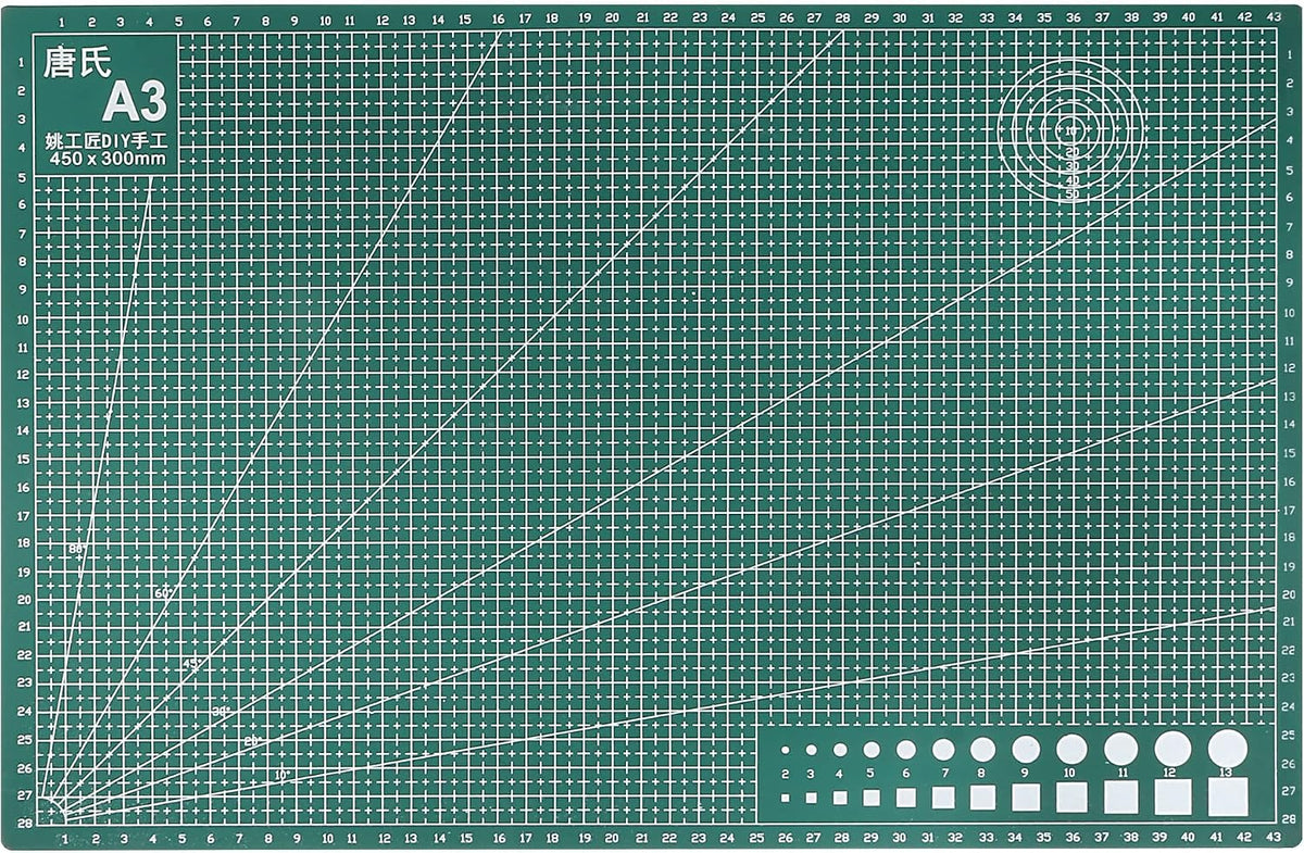 A3 Self-Healing Cutting Mat, 18" x 12" Non-Slip Double Sided with Grid PVC Desk Mat for Model Building Rotary Cutting Board Green 2Pcs