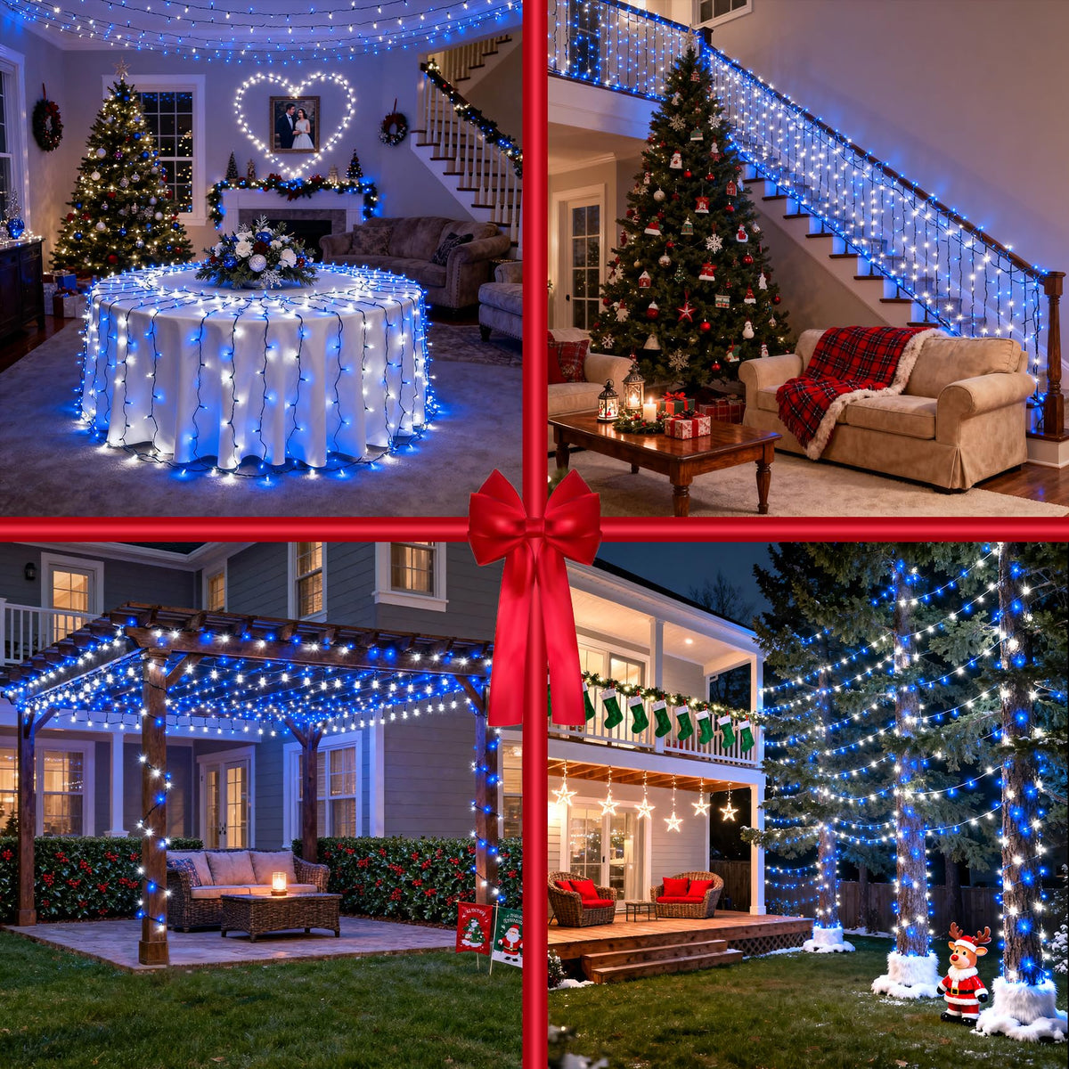 LinkMejor Luminile de Crăciun cu Fâșii Outdoor 470FT 1500 LED Albastru și Alb