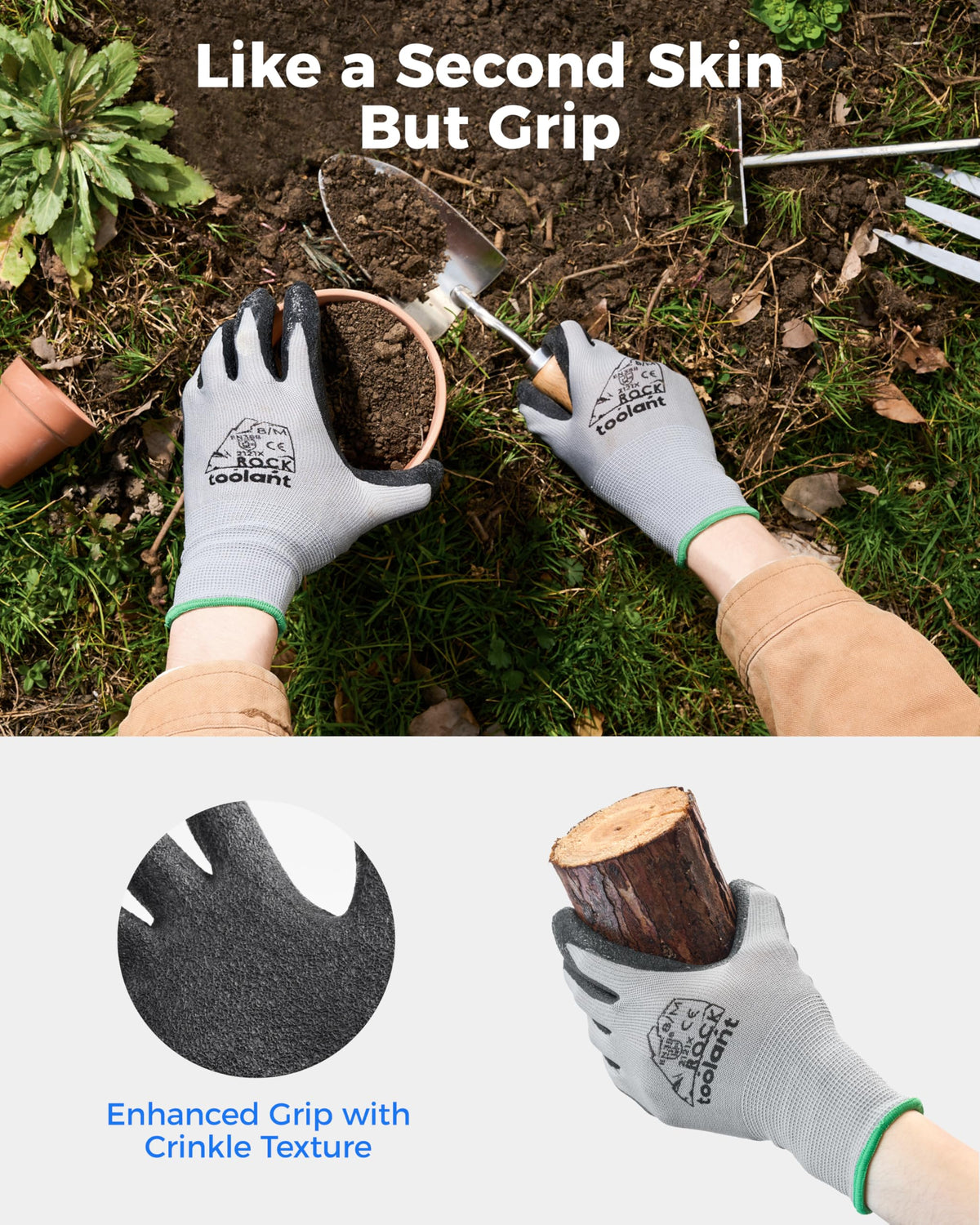 LinkMejor Crinkle Latex Work Gloves, 12 Pairs, Black, Large