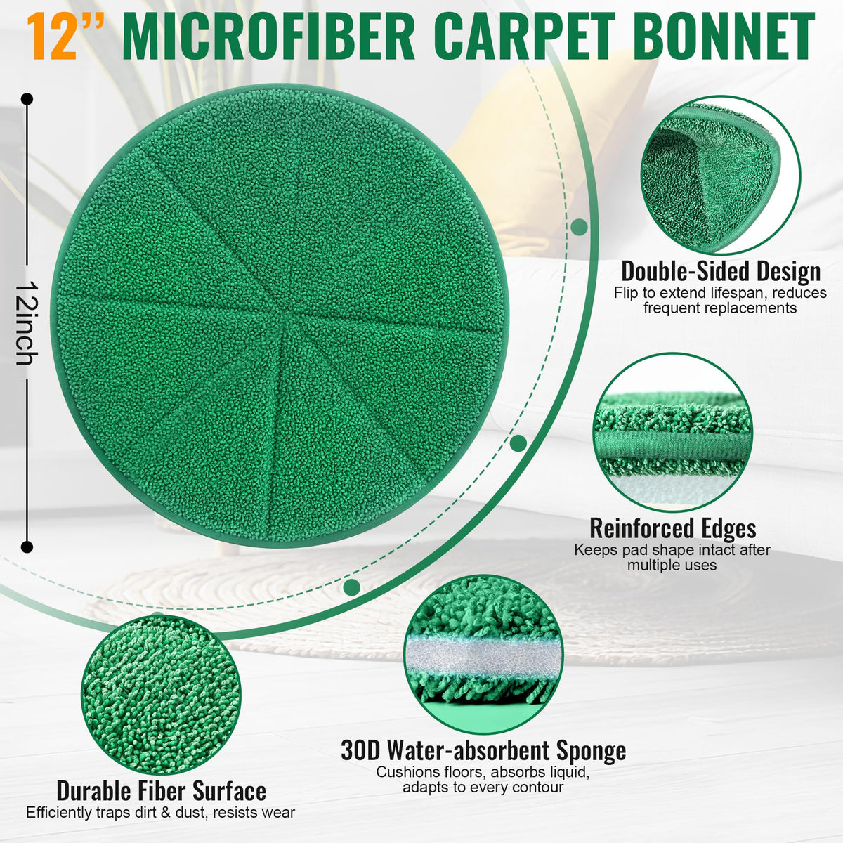 4-Pack 12" Microfibra Capuz de Carpete para Oreck Orbiter ORB550MC
