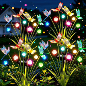 LinkMejor Dragonfly Solar Garden Lights Outdoor (4 Pack, 24 LEDs), Dragonfly Outdoor Decor with Solar Firefly Lights Waterproof Swaying Light for Yard Patio Pathway Gardening Gift for Women