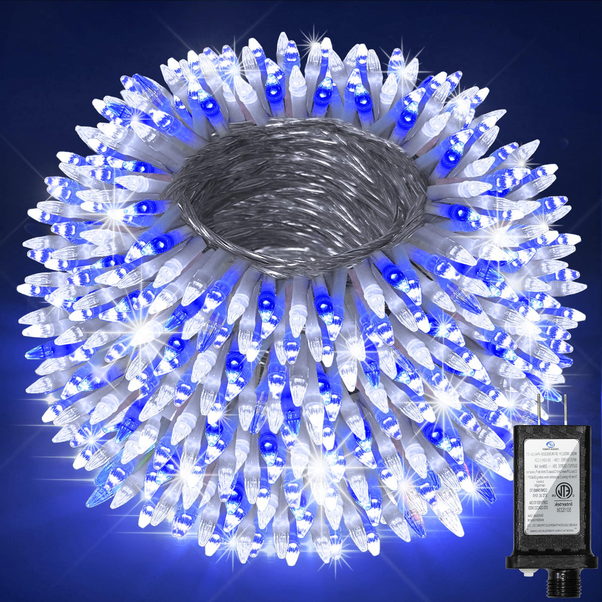 LinkMejor Luminile de Crăciun cu Fâșii Outdoor 470FT 1500 LED Albastru și Alb
