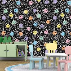 LinkMejor Kertas Dinding Pastel Senyum Wajah Hitam Putih Super Tebal Dengan Kertas Pemutih, Lepas dan Tangkal, Decal Dinding untuk Latar Belakang Kembali ke Sekolah, Dekor Kelas, 17.3" x 120"