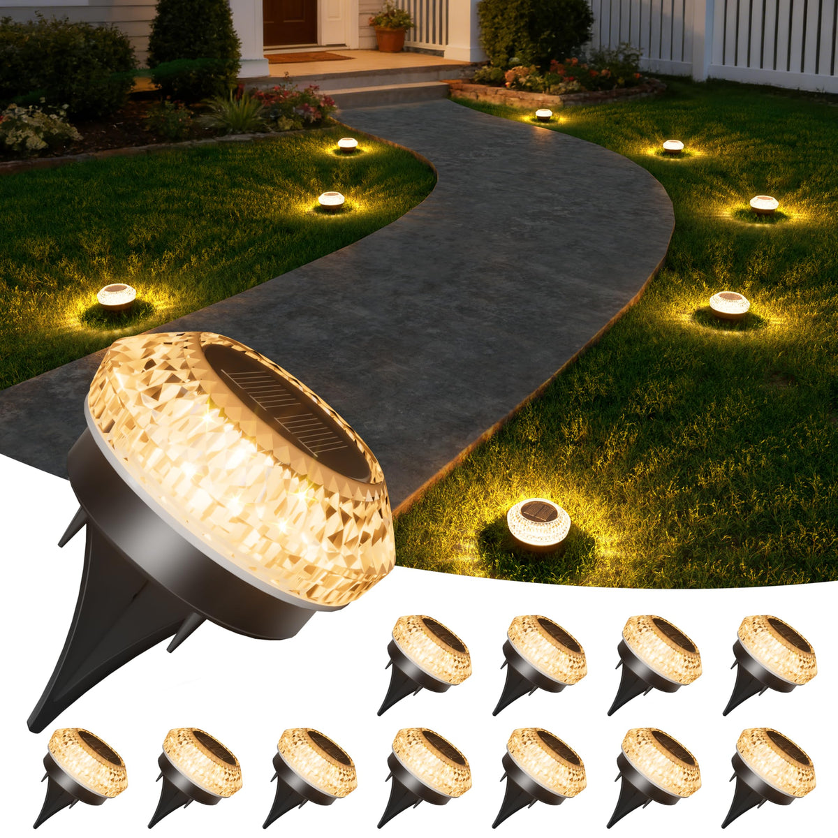 LinkMejor Solar Ground Lights Outdoor, 12 pezzi per lampade solari per sentieri