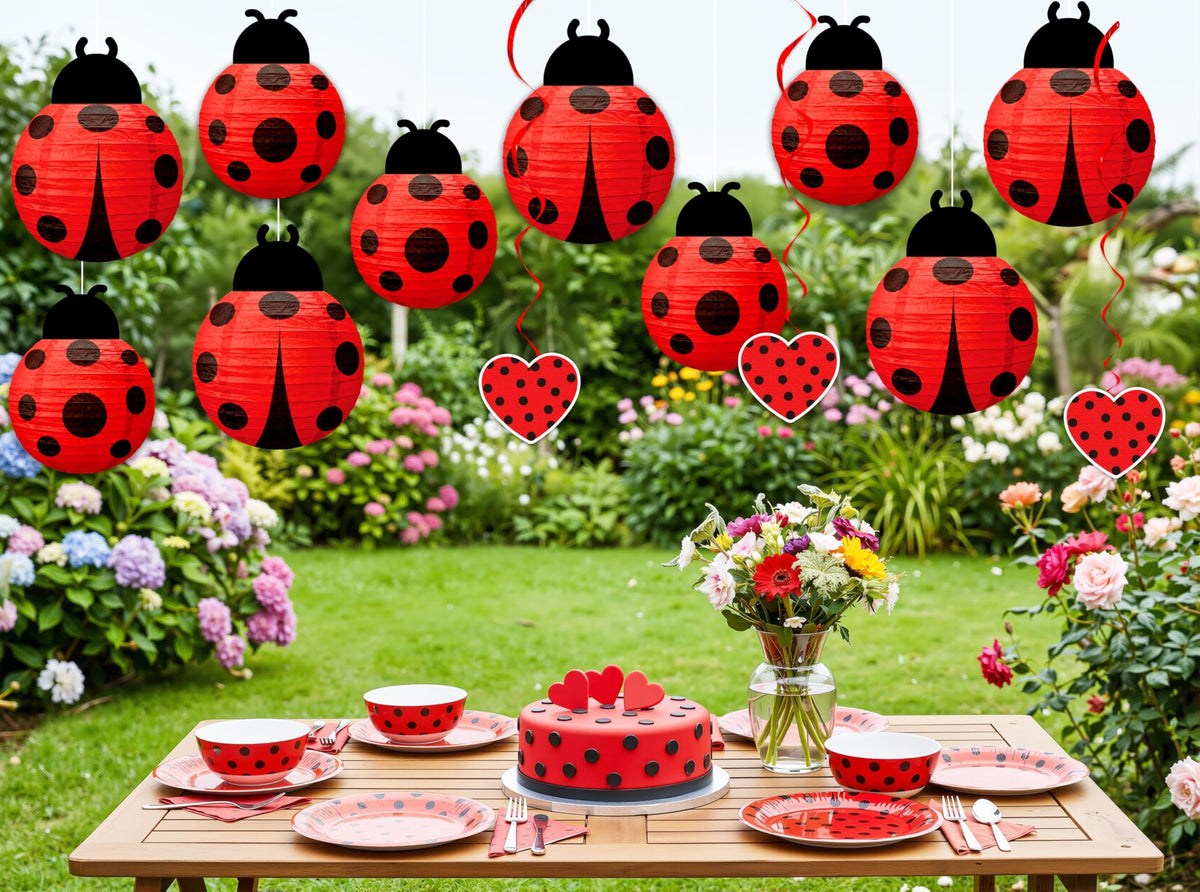 13PCS Ladybug Parti Dekorasyonu Kağıt Lületaşı Asılı Sarmallar Seti